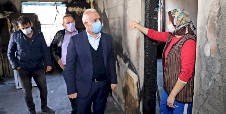 AKDENİZ BELEDİYE BAŞKANI GÜLTAK’TAN, EVİ YANAN AİLEYE DESTEK